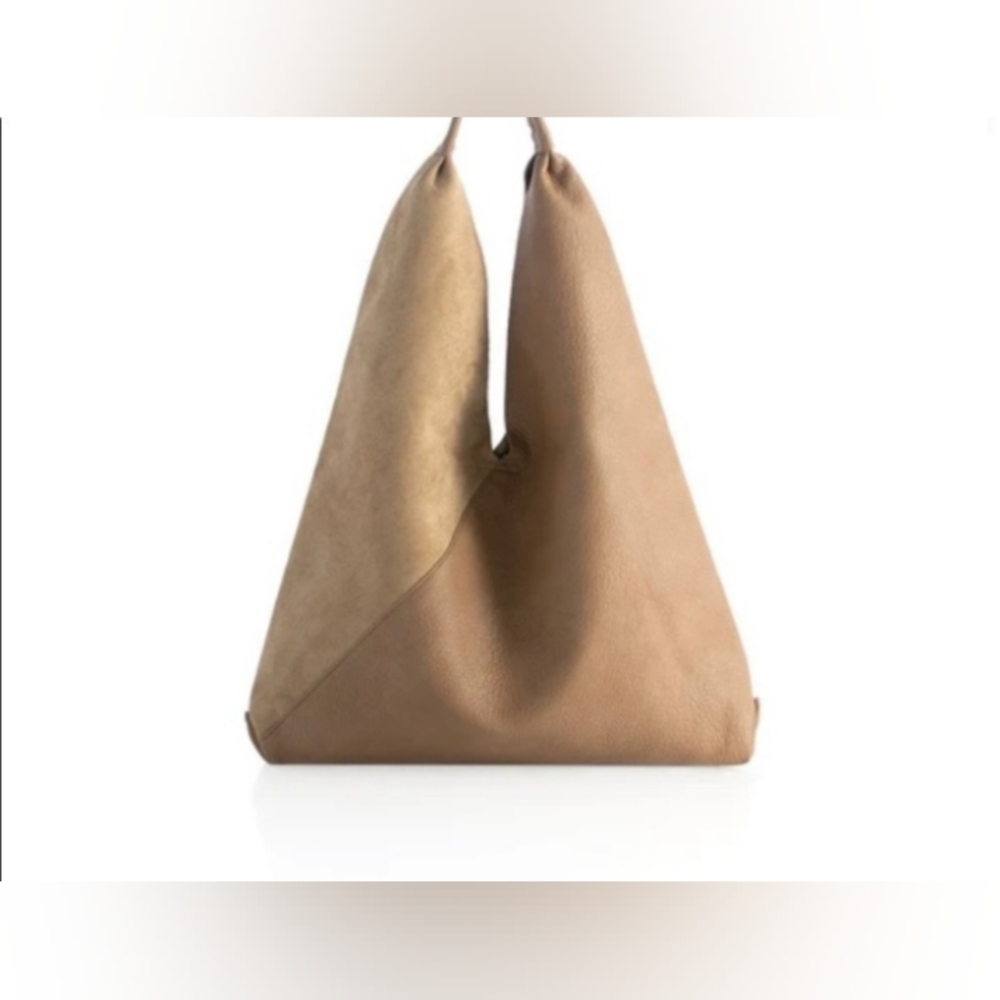 Shiraleah Two-Tone Tan Triangle Hobo Tote